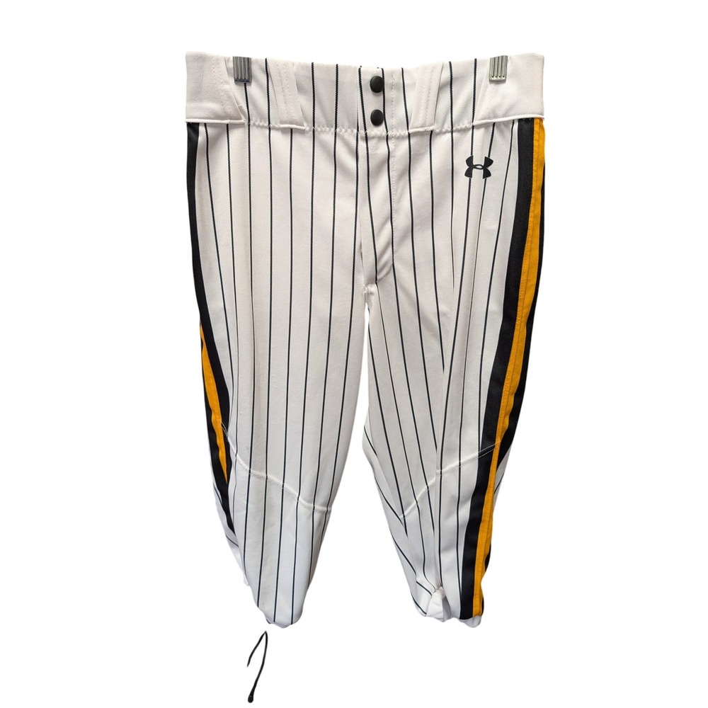 Under Armour Baseball Pants Men Small White Pinstripe Excellent Side Stripe UA